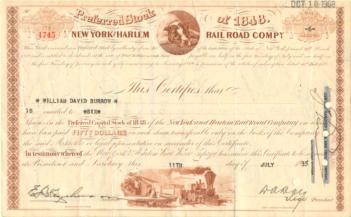 New York and Harlem Railroad Co. - Railway Stock Certificate
